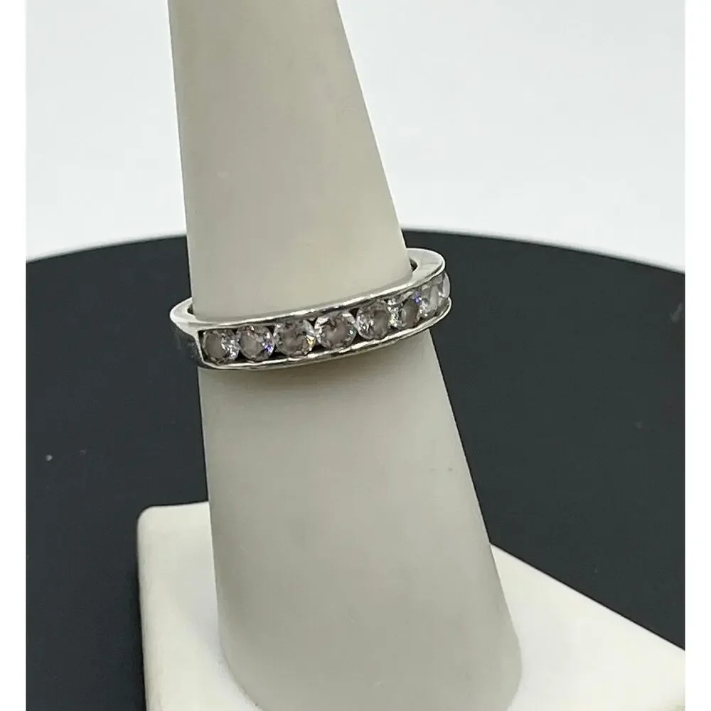 IBB Sterling Silver Designer CZ Band Half Eternity‎ Ring Sz 7.25
